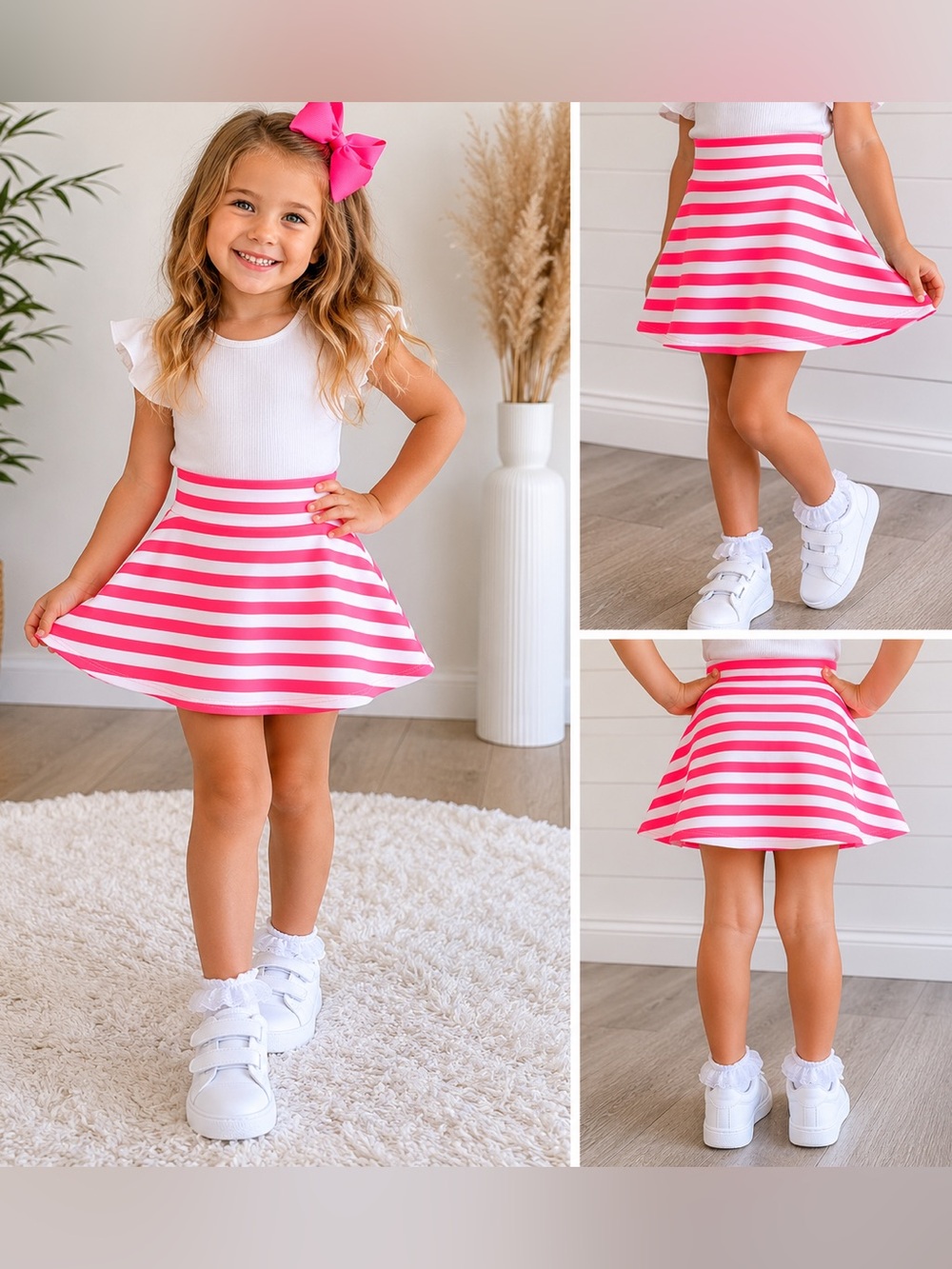 LuLaRoe Kids Cassie Skirt Size 2 Pink White Striped NWT